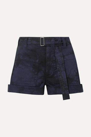 Pswl Tie-dyed Stretch-denim Shorts - Navy