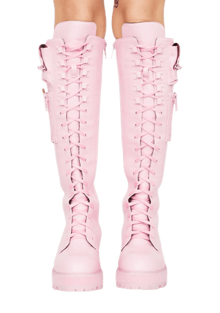 Sugar Thrillz Light Pink Obsidian Pocket Combat Boots