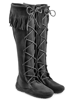 Fringed Suede Knee Boots with Lace-Up Front Gr. US 9