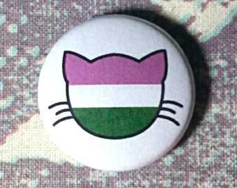 Rainbow LGBT Flag Cat Pinback Button or Magnet