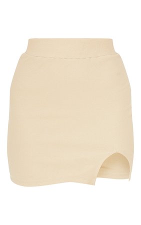 Stone Ribbed Split Hem Mini Skirt | PrettyLittleThing USA