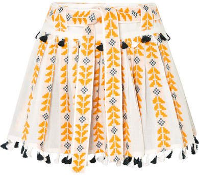 Dodo Bar Or - Embroidered Tasseled Cotton-gauze Mini Skirt - Mustard