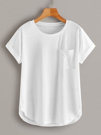 Plus Pocket Detail Curved Hem T-shirt | SHEIN USA