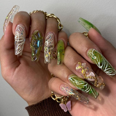 green nail art gems