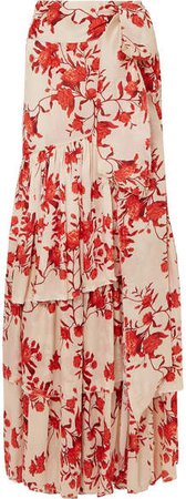 Tiered Floral-print Cotton-georgette Maxi Skirt