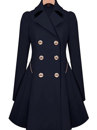 Navy Blue Double Breasted Military Peplum Peacoat Trench Outdoors Melton Coat - Outerwears - Tops