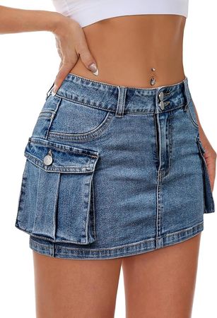 Amazon.com: Mancreda Women Denim Cargo Skirt Mini Low Waist Button Bodycon Y2K Flap Pockets Skirts(BL,L) : Clothing, Shoes & Jewelry