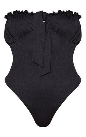 Black Bandeau Milkmaid Bodysuit | Tops | PrettyLittleThing
