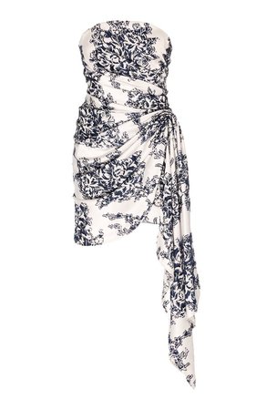 Asymmetric Floral-Print Jersey Mini Dress by Oscar de la Renta | Moda Operandi