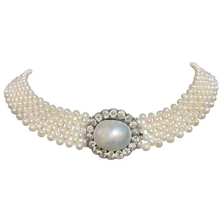Diamond and Pearl Mesh Necklace
