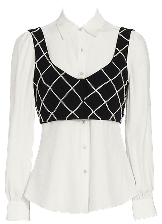 White button blouse with vest png