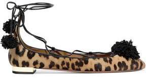 Sunshine Pompom-embellished Leopard-print Calf Hair Ballet Flats