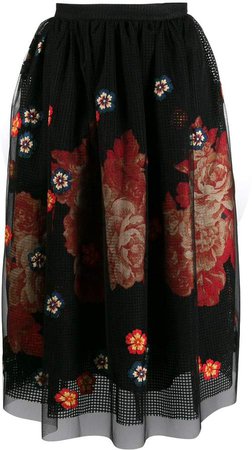 floral embroidered midi skirt