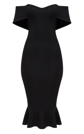 Black Bardot Frill Hem Midi Dress. Dresses | PrettyLittleThing USA
