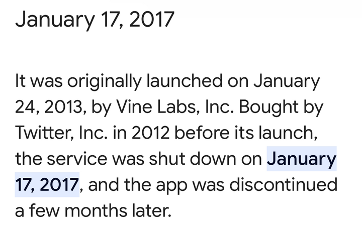 vine was shut down on January 17 2017