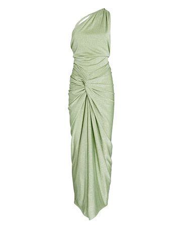 Baobab Miamar One-Shoulder Lurex Maxi Dress in green | INTERMIX®