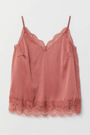 Satin Camisole Top with Lace - Pink