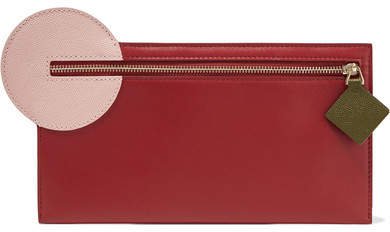 Color-block Leather Pouch - Burgundy