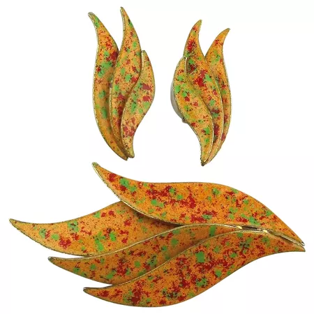 Pin Earrings Set '60s Enamel in Autumn Colors : GreatVintageStuff | Ruby Lane