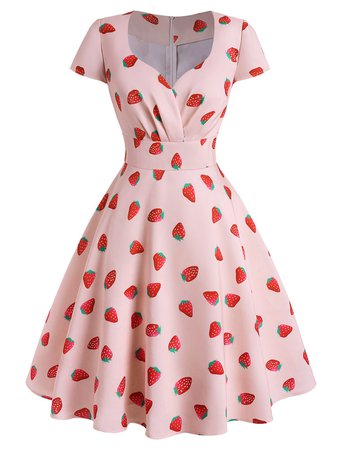 Rosegal Cap Sleeve Strawberry Print Surplice Plus Size Dress