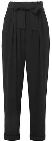 Belted Crepe Tapered Pants - Black