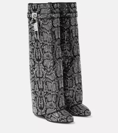 Givenchy Shark Lock Snake-effect Knee-high Boots In Grey | ModeSens