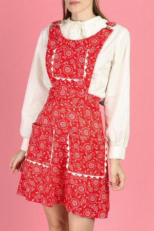 70s Red Bandana Print Pinafore Dress Extra Small Vintage | Etsy