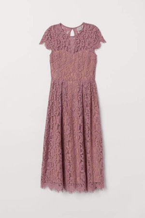 Calf-length Lace Dress - Pink