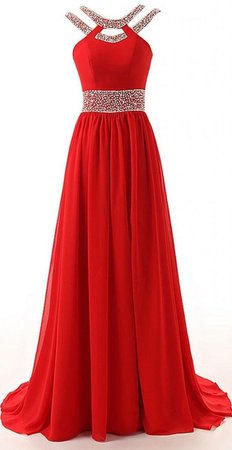 Red Chiffon Evening Gown