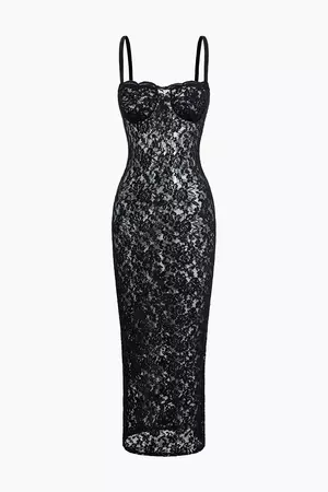 Lace Bustier Slit Slip Maxi Dress – Micas