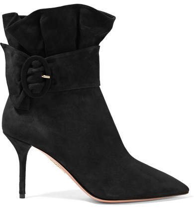 Palace Ruffled Suede Ankle Boots - Black