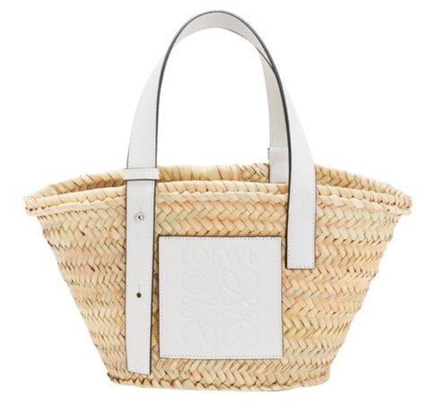 loewe small white basket raffia bag