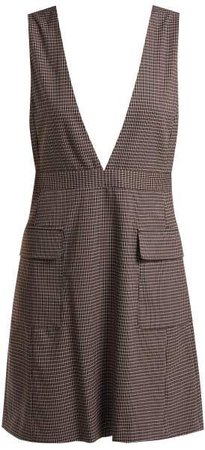 Checked Crepe Pinafore Dress - Womens - Navy Multi