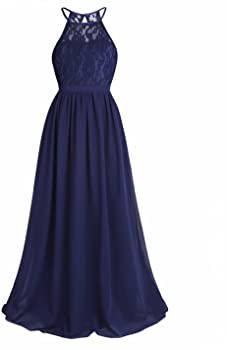 Amazon.com: iEFiEL Girls Halter Lace Chiffon Flower Wedding Bridesmaid Dress Junior Ball Gown Formal Party Pageant Maxi Dress Navy Blue 10: Clothing