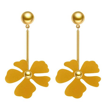 Flower Drop Earrings, Yellow Flora Petals Gold Drop Dangle Earrings for Women (Yellow): Clothing