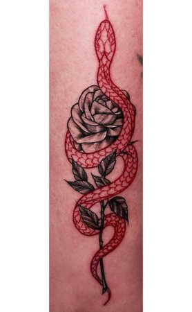 red and black snake flower tattoo