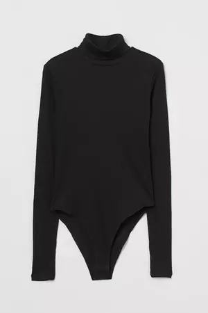 Ribbed Turtleneck Bodysuit - Black - Ladies | H&M CA