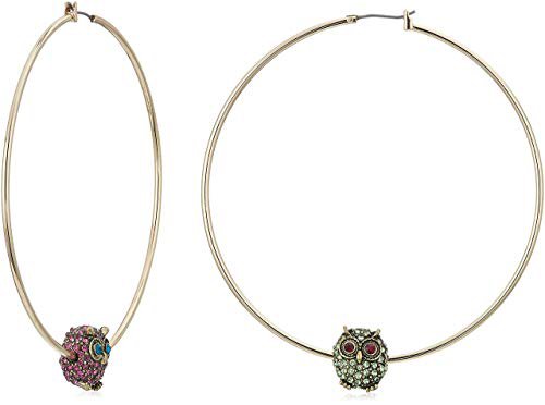 Betsey Johnson Fuchsia and Green Pave Owl Mismatched Hoop Earrings, Multi, One Size: Clothing