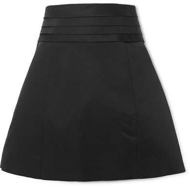 Pleated Satin Mini Skirt - Black