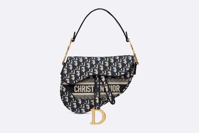 Saddle Bag Blue Dior Oblique Embroidery | DIOR