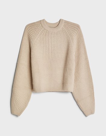 Rib-knit sweater with sleeve detail - Sweaters and Cardigans - Woman | Bershka cream