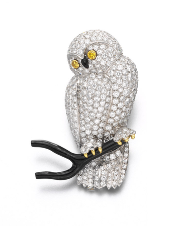 diamond owl brooch