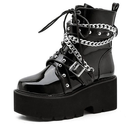 Autumn Winter Boots Women Sexy Chain Boots Ankle Buckle Strap Ankle Boots Square Heel Thick Sole Platform Rock Punk Style
