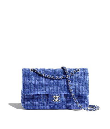 Classic Handbag, tweed & silver-tone metal, blue - CHANEL