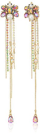Betsey Johnson Womens Blooming Betsey Pink and Pearl Insect Front Back Linear Drop Earrings, Multi, One Size: Jewelry
