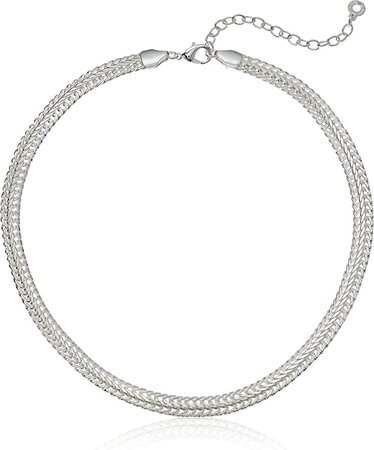Amazon.com: Anne Klein Classics Silvertone Adjustable Flat Collar Chain Necklace, 17" L : Clothing, Shoes & Jewelry