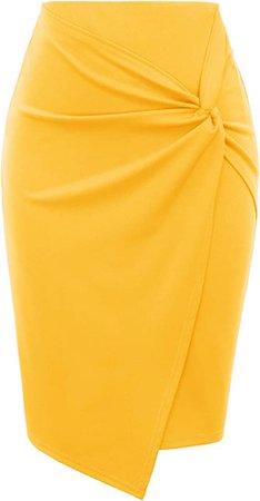 Kate Kasin Wear to Work Pencil Skirts for Women Elastic High Waist Wrap Front Yellow, 2X-Large at Amazon Women’s Clothing store