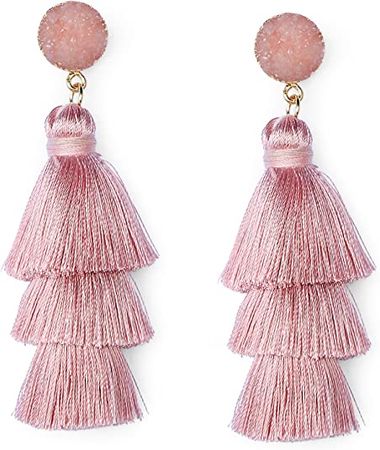 Amazon.com: Blush Pink Tiered Tassel Earrings Summer Statement Dusty Pink Fringe Bohemian Baby Pink Drop Dangle Earrings for Women Girls Birthday Mothers Day Valentine Gift for Her: Clothing, Shoes & Jewelry