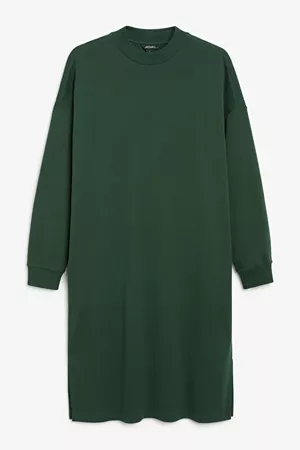 Long sweatshirt dress - Dark green - Midi dresses - Monki WW