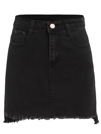 Black Raw Hem Denim Skirt